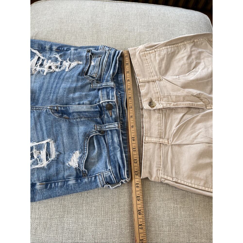 American Eagle Sz 4 Shorts Hi-Rise Shortie Distress Denim Khaki LOT of 2 Pairs - Picture 10 of 14